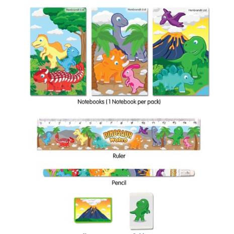 Henbrandt Dino schrijfset 5-delig | per stuk Henbrandt Dino schrijfset 5-delig | per stuk