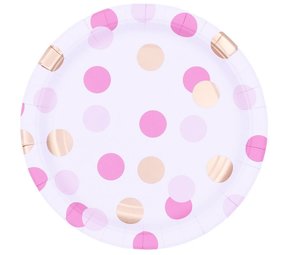 Pioneer Party Pink and gold polka dot plates 23cm | 8 pieces