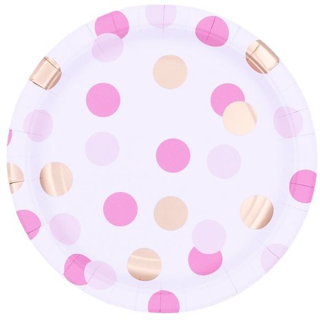 Pioneer Party Assiettes à pois roses et dorés 23 cm | 8 pièces