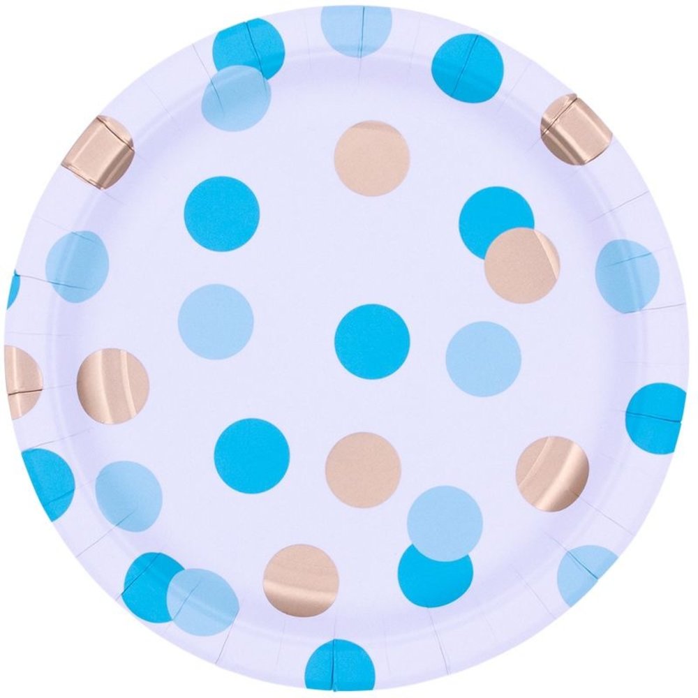 Pioneer Party Assiettes à pois bleus et dorés 23 cm | 8 pièces