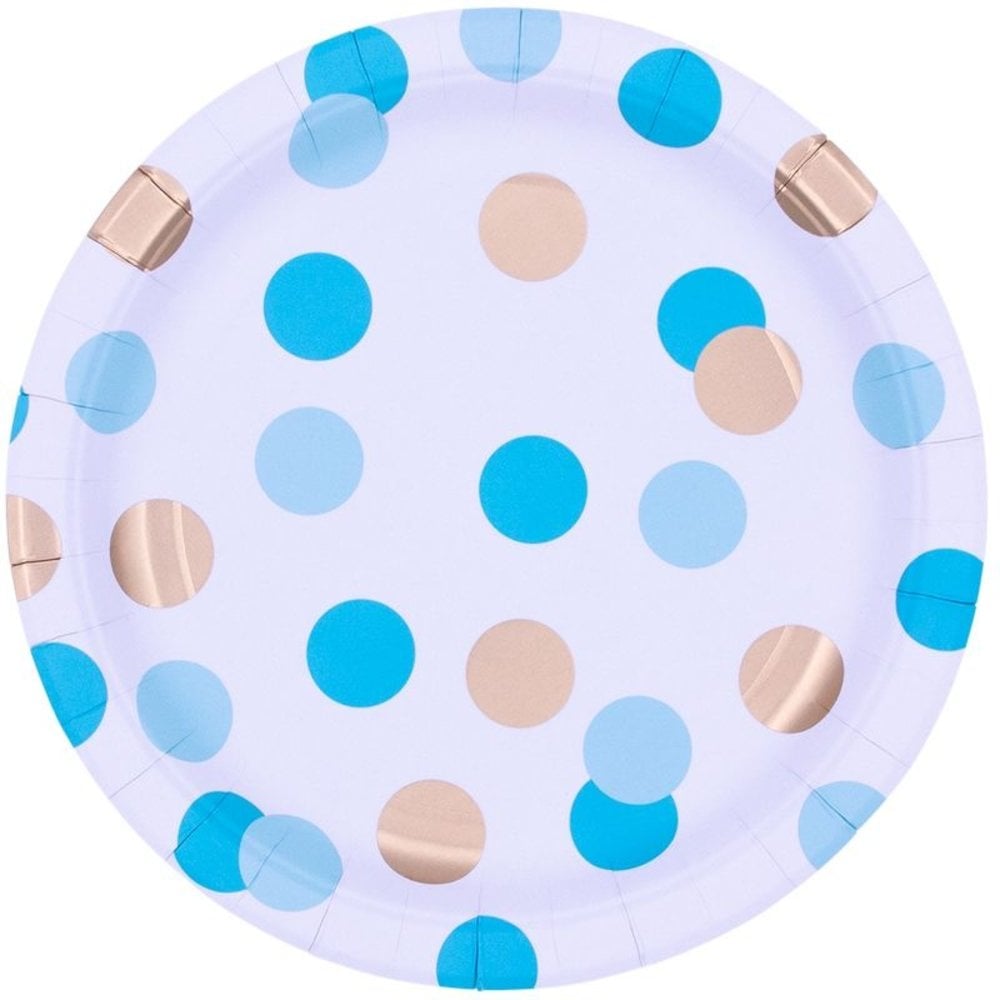 Pioneer Party Blau-goldene Teller mit weißen Punkten, 23 cm | 8 Stück