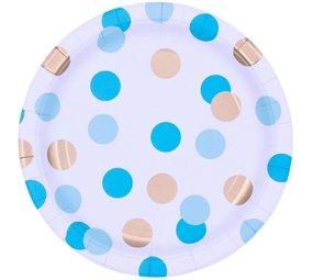 Pioneer Party Blue and gold polka dot plates 23cm | 8 pieces