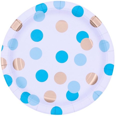 Pioneer Party Blue and gold polka dot plates 23cm | 8 pieces