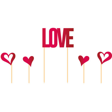 Folat Taart toppers LOVE en hartjes | 5 stuks Folat Taart toppers LOVE en hartjes | 5 stuks