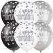 Happy Birthday Balloon Glitz black silver white | 6 pieces