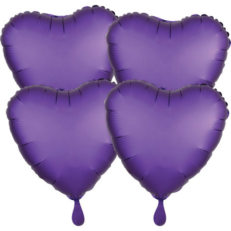 Anagram Ballon en forme de cœur gonflé à l'hélium, violet métallisé | 4 pièces