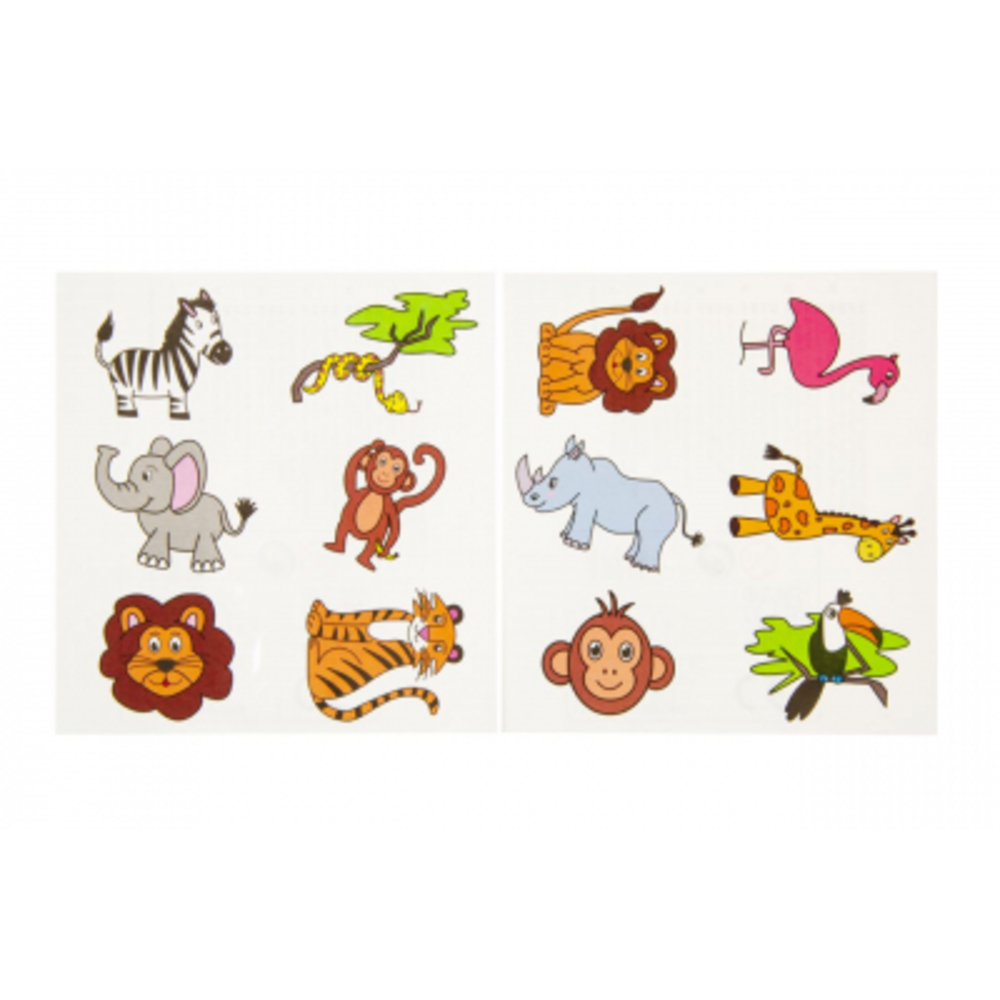 LG Imports Jungle Animals Temporary Tattoos | 12 sets with 12 tattoos