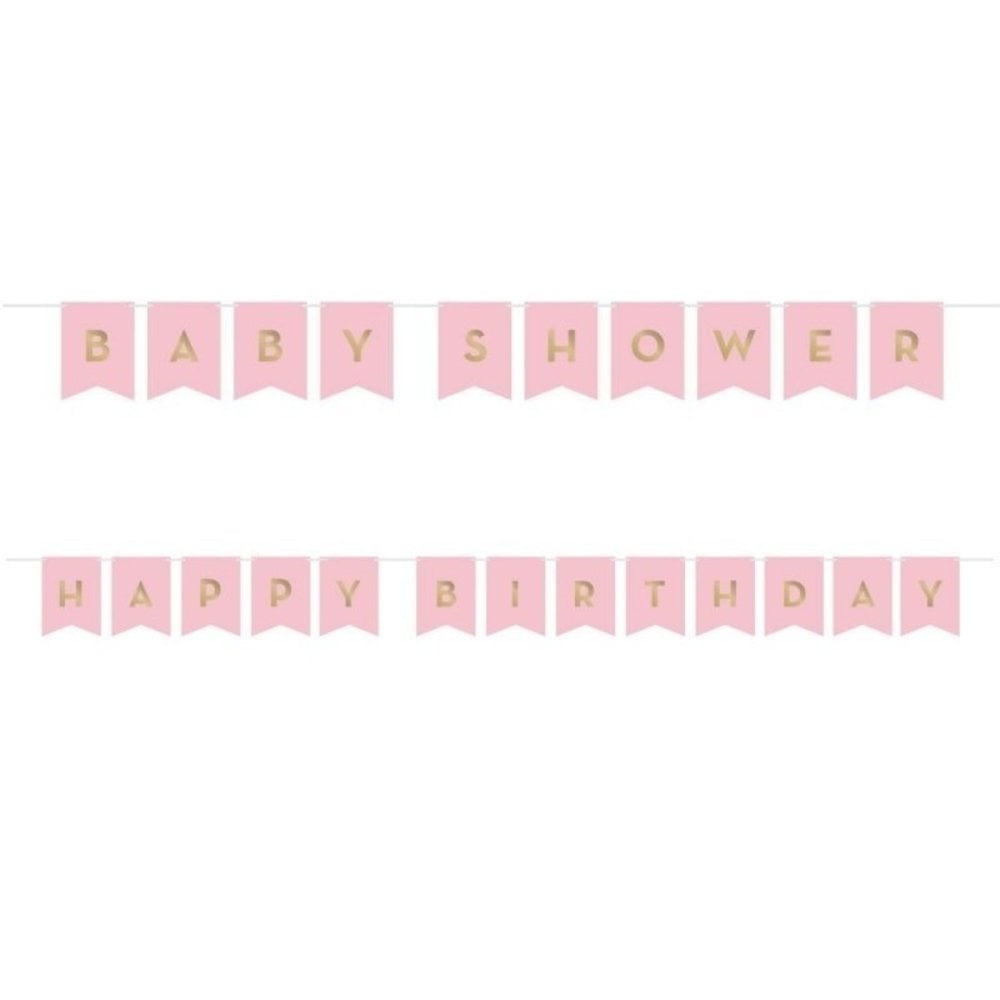 Creative Converting Buchstabengirlande in Rosa und Gold für die Babyparty | 176 x 15 cm