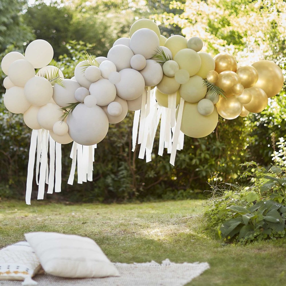 Ginger Ray Arche de ballons à faire soi-même, verte, crème, grise et dorée chromée | par kit