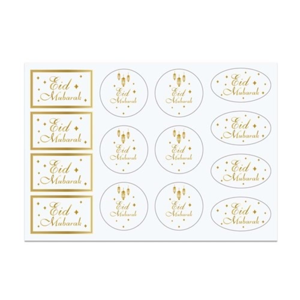Haza - Witbaard Étiquettes cadeaux dorées pour l'Aïd Moubarak | 14 pièces