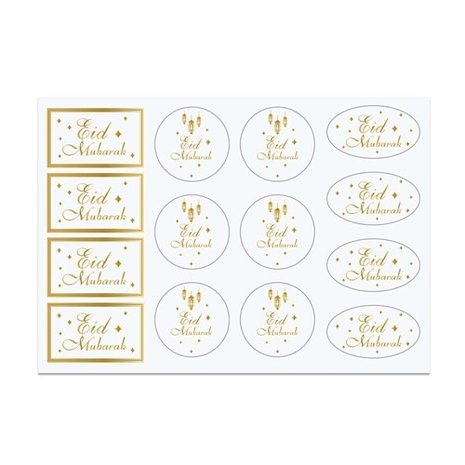 Haza - Witbaard Cadeau labels Eid Mubarak Goud | 14 stuks Haza - Witbaard Cadeau labels Eid Mubarak Goud | 14 stuks