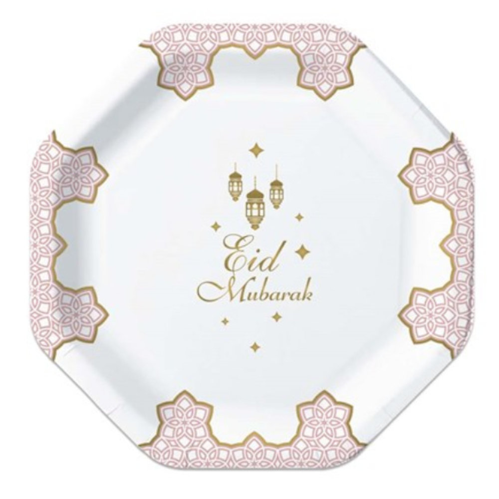 Zin El Afrah Eid Mubarak Teller, rosa, 18 cm | 8 Stück