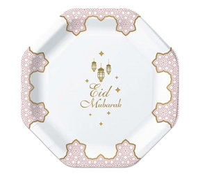 Zin El Afrah Eid Mubarak borden roze 18cm | 8 stuks Zin El Afrah Eid Mubarak borden roze 18cm | 8 stuks