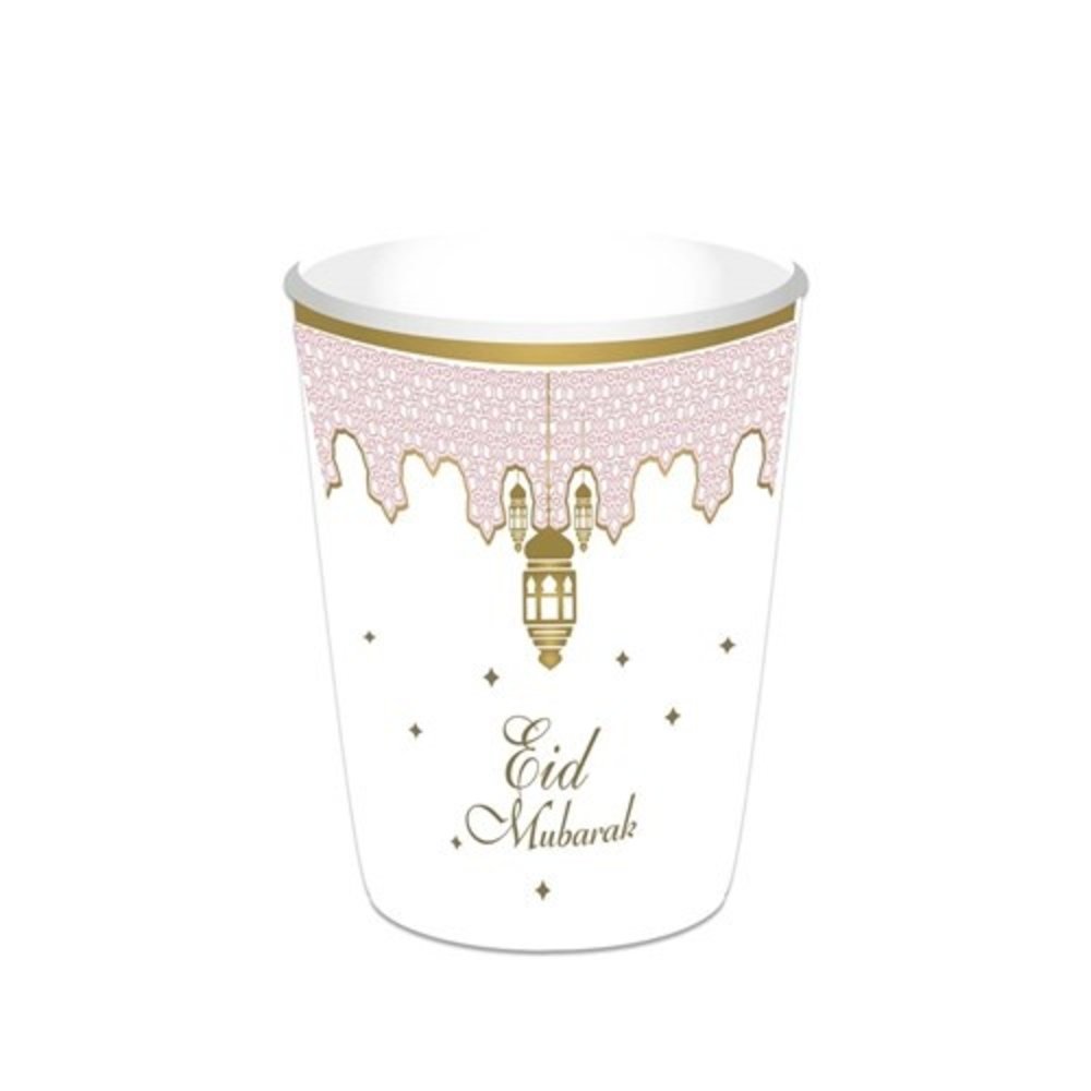 Zin El Afrah Eid Mubarak bekers roze 350ml | 8 stuks Zin El Afrah Eid Mubarak bekers roze 350ml | 8 stuks
