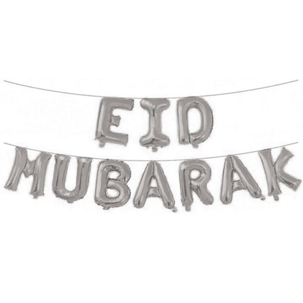 Haza - Witbaard Ballons argentés Eid Mubarak | 4 mètres