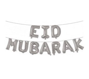 Haza - Witbaard Eid Mubarak Silver Foil Balloons | 4 meters