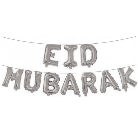 Haza - Witbaard Ballons argentés Eid Mubarak | 4 mètres