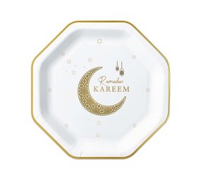 Zin El Afrah Ramadan Kareem borden achthoek Wit Goud 23 cm | 8 stuks Zin El Afrah Ramadan Kareem borden achthoek Wit Goud 23 cm | 8 stuks