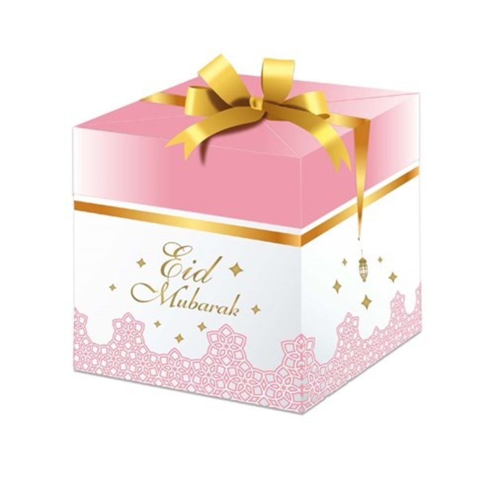 Zin El Afrah Coffret cadeau Eid Mubarak avec ruban rose | 20 x 20 x 20 cm
