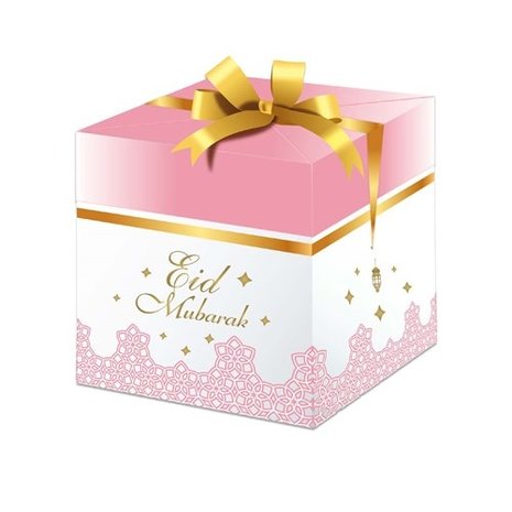 Zin El Afrah Eid Mubarak cadeaubox met lint Roze | 20x20x20cm Zin El Afrah Eid Mubarak cadeaubox met lint Roze | 20x20x20cm