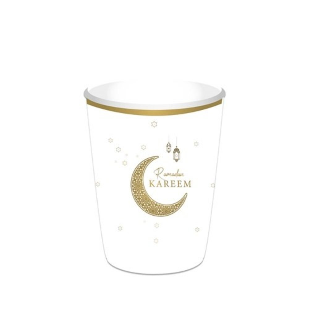 Haza - Witbaard Ramadan Kareem bekers Wit Goud 350ml | 8 stuks Haza - Witbaard Ramadan Kareem bekers Wit Goud 350ml | 8 stuks