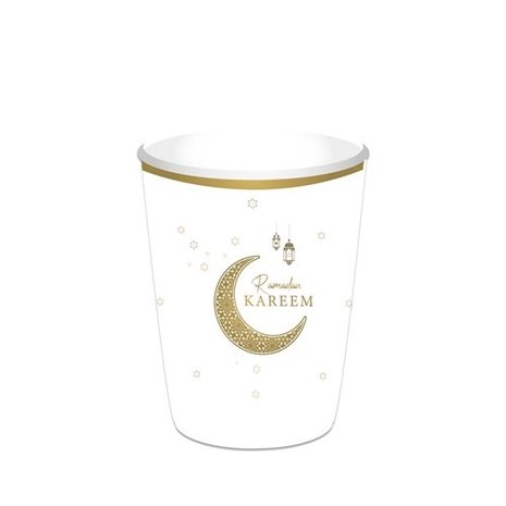 Haza - Witbaard Ramadan Kareem bekers Wit Goud 350ml | 8 stuks Haza - Witbaard Ramadan Kareem bekers Wit Goud 350ml | 8 stuks