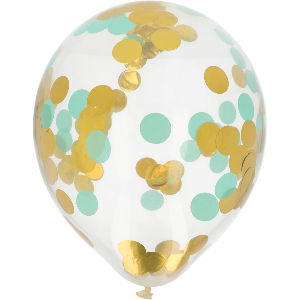 Folat Gold and mint green confetti balloons 30cm | 4 pieces