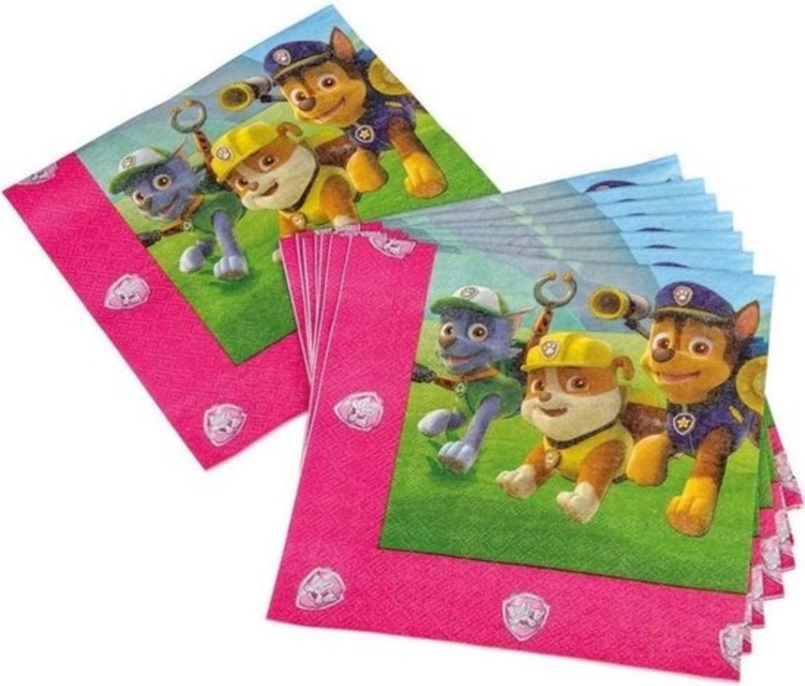 Tib Paw Patrol Servetten Roze 33x33cm | 20 stuks Tib Paw Patrol Servetten Roze 33x33cm | 20 stuks