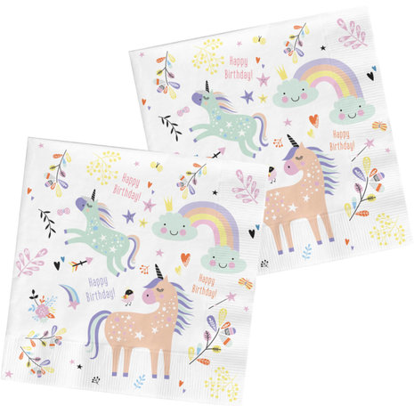Folat Serviettes Licorne et Arc-en-ciel 33x33cm | 20 pièces