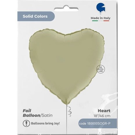 Grabo Olive green satin heart helium balloon | 46 cm