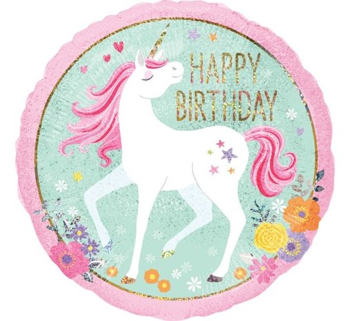 Amscan Ballon en aluminium Licorne Magique Joyeux Anniversaire 45 cm | à l'unité