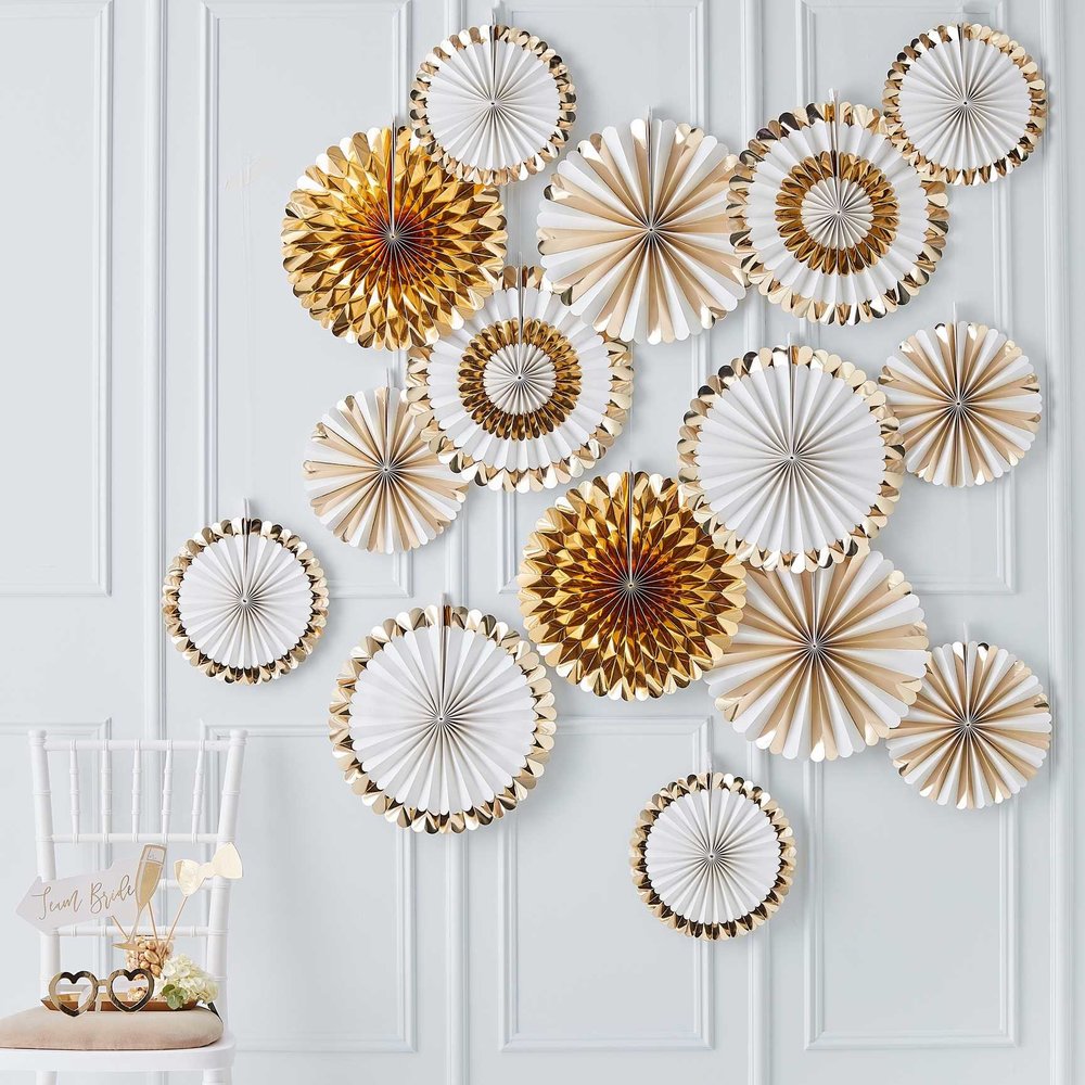 Ginger Ray Waaier decoratie backdrop kit goud-wit | 15 stuks Ginger Ray Waaier decoratie backdrop kit goud-wit | 15 stuks