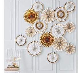 Ginger Ray Kit de décor de fond en éventail or et blanc | 15 pièces