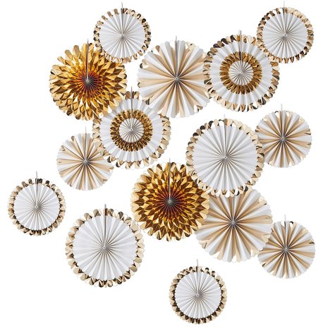 Ginger Ray Fan decoration backdrop kit gold-white | 15 pieces