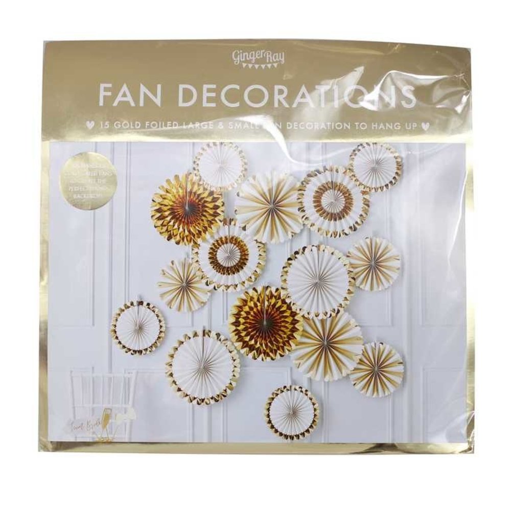 Ginger Ray Fächer-Dekorationsset, gold-weiß | 15-teilig