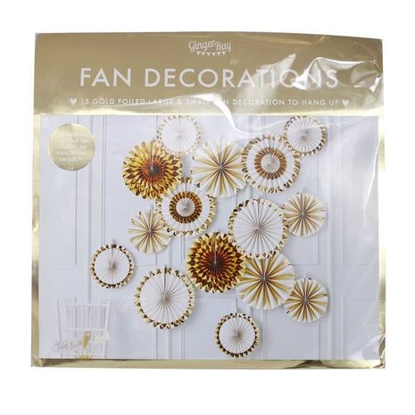 Ginger Ray Kit de décor de fond en éventail or et blanc | 15 pièces