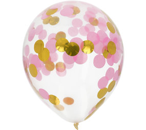 Folat Ballons à confettis dorés et roses 30 cm | 4 pièces