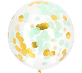 Folat Konfetti-Ballon XL, Gold und Mintgrün | 61 cm