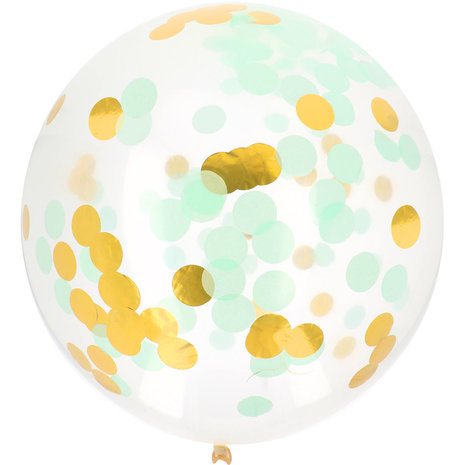 Folat Konfetti-Ballon XL, Gold und Mintgrün | 61 cm
