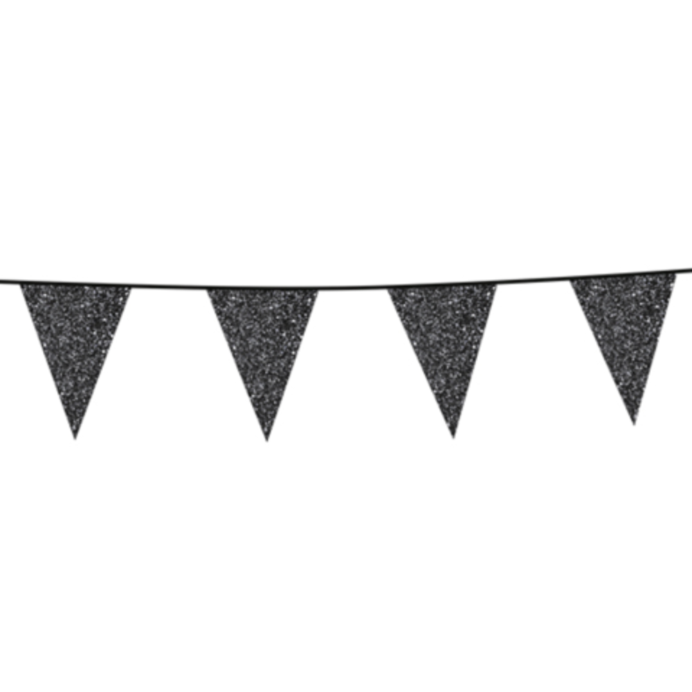 Paper Dreams Schwarze Glitzer-Wimpelgirlande 16x20cm | 6 Meter