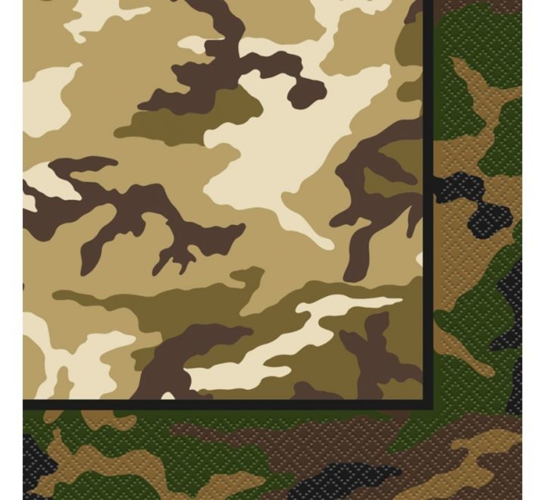 Unique Party Serviettes de table camouflage militaire 33x33cm | 16 pièces