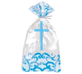 Unique Party Sachets cadeaux en cellophane, croix bleue de communion | 20 pièces