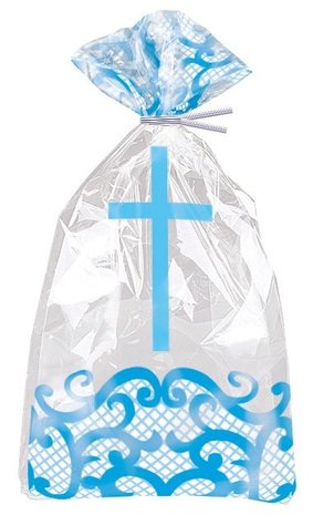 Unique Party Cellophan-Geschenktüten „Kommunion Blaues Kreuz“ | 20 Stück