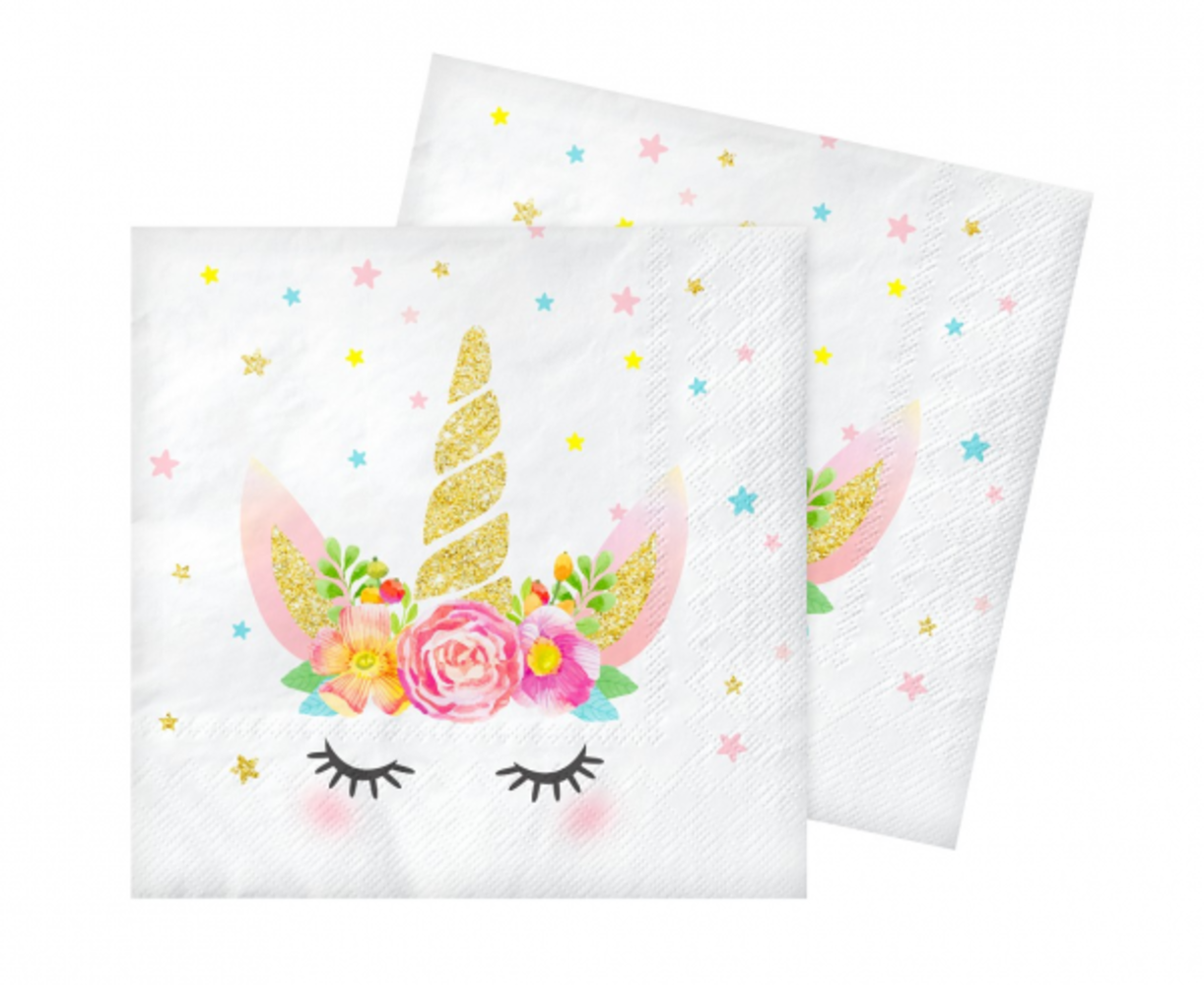 Godan Serviettes de table Licorne Bébé Dorées 33x33cm | 20 pièces