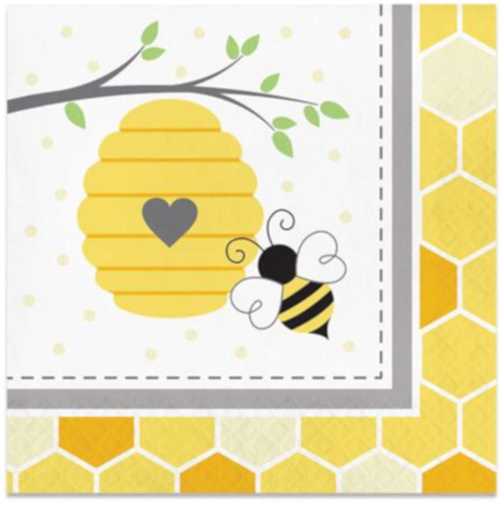 Creative Converting Serviettes bébé Abeille 24x24cm | 16 pièces