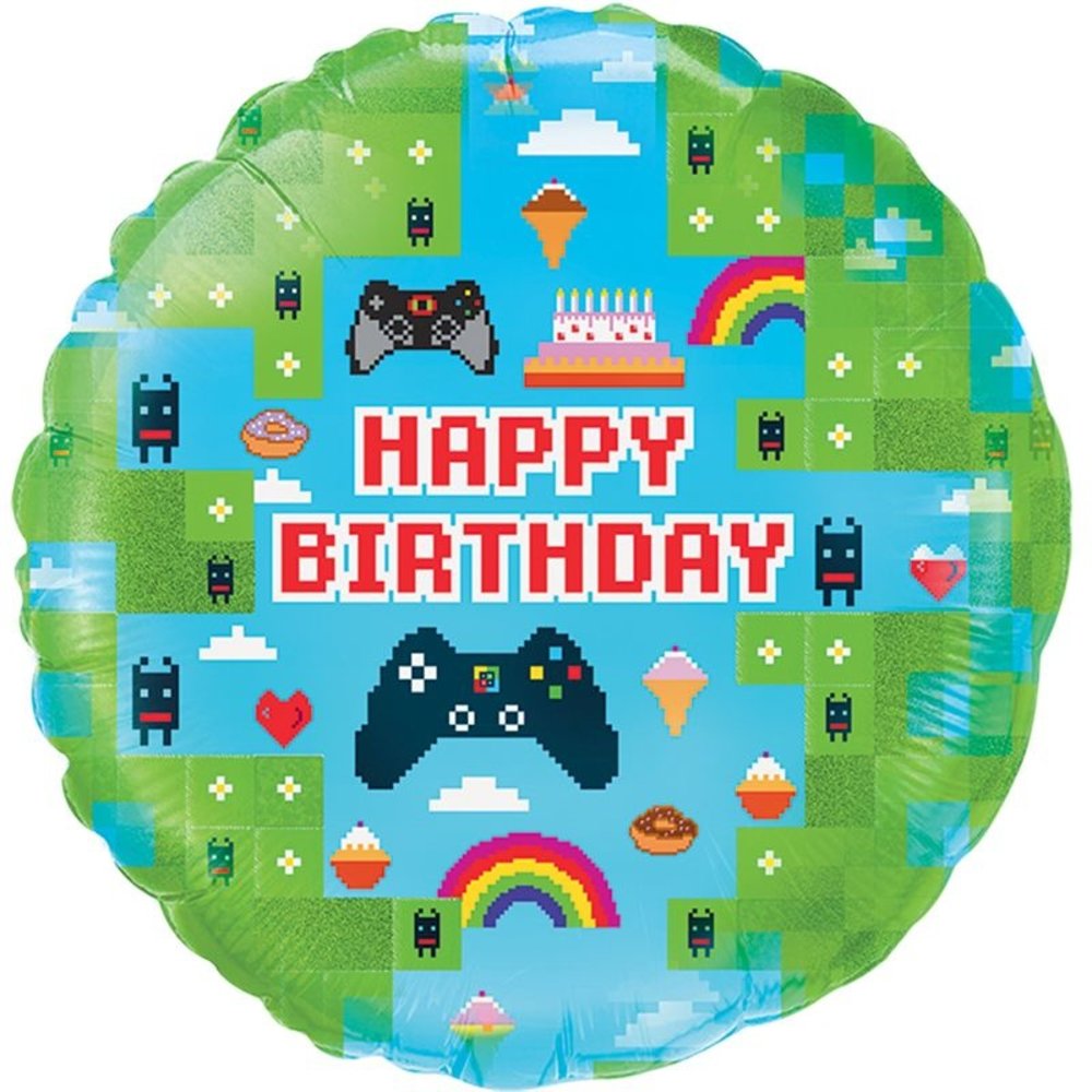 Oaktree Ballon en aluminium « Joyeux anniversaire gamer » 45 cm | à l'unité