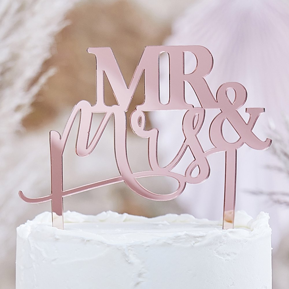 Ginger Ray Tortenaufsatz „Mr & Mrs“ Roségold | 15 x 16 cm