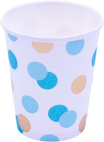 Bekers goud en blauwe stippen 250ml | 8 stuks