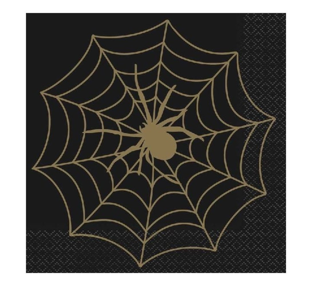 Unique Party Serviettes de table motif toile d'araignée noir et or 33 x 33 cm | 16 pièces