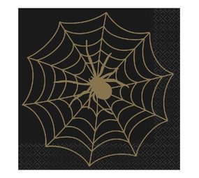 Unique Party Spinnennetz-Servietten, schwarz-gold, 33 x 33 cm | 16 Stück